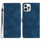 For iPhone 13 Pro Flower Butterfly Embossing Pattern Leather Phone Case(Blue) - 1
