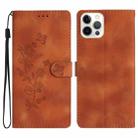 For iPhone 13 Pro Flower Butterfly Embossing Pattern Leather Phone Case(Brown) - 1