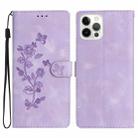 For iPhone 13 Pro Flower Butterfly Embossing Pattern Leather Phone Case(Purple) - 1