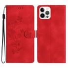For iPhone 13 Pro Max Flower Butterfly Embossing Pattern Leather Phone Case(Red) - 1