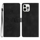 For iPhone 13 Pro Max Flower Butterfly Embossing Pattern Leather Phone Case(Black) - 1