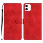 For iPhone 12 mini Flower Butterfly Embossing Pattern Leather Phone Case(Red) - 1