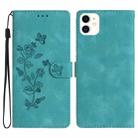 For iPhone 12 mini Flower Butterfly Embossing Pattern Leather Phone Case(Sky Blue) - 1