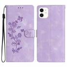 For iPhone 12 mini Flower Butterfly Embossing Pattern Leather Phone Case(Purple) - 1