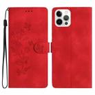 For iPhone 12 Pro Max Flower Butterfly Embossing Pattern Leather Phone Case(Red) - 1