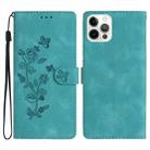 For iPhone 12 Pro Max Flower Butterfly Embossing Pattern Leather Phone Case(Sky Blue) - 1