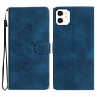For iPhone 11 Flower Embossing Pattern Leather Phone Case(Blue) - 1
