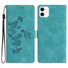 For iPhone 11 Flower Embossing Pattern Leather Phone Case(Sky Blue) - 1