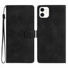 For iPhone 11 Flower Butterfly Embossing Pattern Leather Phone Case(Black) - 1