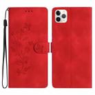 For iPhone 11 Pro Flower Embossing Pattern Leather Phone Case(Red) - 1