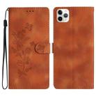 For iPhone 11 Pro Flower Butterfly Embossing Pattern Leather Phone Case(Brown) - 1