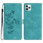 For iPhone 11 Pro Flower Butterfly Embossing Pattern Leather Phone Case(Sky Blue) - 1