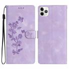For iPhone 11 Pro Flower Butterfly Embossing Pattern Leather Phone Case(Purple) - 1