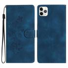 For iPhone 11 Pro Max Flower Embossing Pattern Leather Phone Case(Blue) - 1