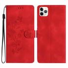 For iPhone 11 Pro Max Flower Embossing Pattern Leather Phone Case(Red) - 1