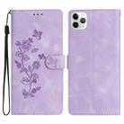 For iPhone 11 Pro Max Flower Butterfly Embossing Pattern Leather Phone Case(Purple) - 1