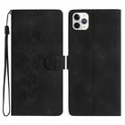 For iPhone 11 Pro Max Flower Embossing Pattern Leather Phone Case(Black) - 1