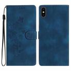 For iPhone X / XS Flower Butterfly Embossing Pattern Leather Phone Case(Blue) - 1