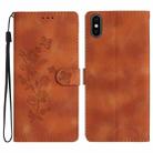 For iPhone X / XS Flower Embossing Pattern Leather Phone Case(Brown) - 1