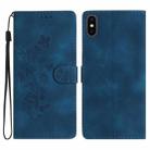 For iPhone XS Max Flower Butterfly Embossing Pattern Leather Phone Case(Blue) - 1