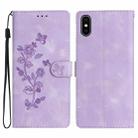 For iPhone XS Max Flower Butterfly Embossing Pattern Leather Phone Case(Purple) - 1