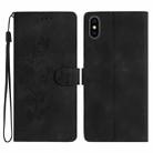 For iPhone XS Max Flower Butterfly Embossing Pattern Leather Phone Case(Black) - 1