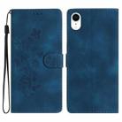 For iPhone XR Flower Butterfly Embossing Pattern Leather Phone Case(Blue) - 1