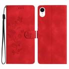 For iPhone XR Flower Butterfly Embossing Pattern Leather Phone Case(Red) - 1