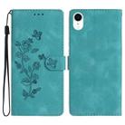 For iPhone XR Flower Embossing Pattern Leather Phone Case(Sky Blue) - 1