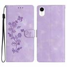 For iPhone XR Flower Embossing Pattern Leather Phone Case(Purple) - 1