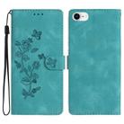 For iPhone SE 2022/2020 / 8 / 7 / 6 Flower Butterfly Embossing Pattern Leather Phone Case(Sky Blue) - 1