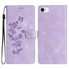 For iPhone SE 2022/2020 / 8 / 7 / 6 Flower Butterfly Embossing Pattern Leather Phone Case(Purple) - 1