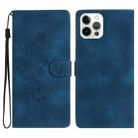 For iPhone 15 Pro Max Flower Butterfly Embossing Pattern Leather Phone Case(Blue) - 1