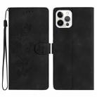 For iPhone 15 Pro Flower Butterfly Embossing Pattern Leather Phone Case(Black) - 1