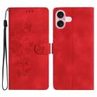 For iPhone 16 Flower Butterfly Embossing Pattern Leather Phone Case(Red) - 1