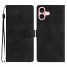 For iPhone 16 Flower Butterfly Embossing Pattern Leather Phone Case(Black) - 1