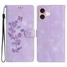 For iPhone 16 Plus Flower Butterfly Embossing Pattern Leather Phone Case(Purple) - 1