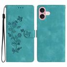 For iPhone 17 Flower Butterfly Embossing Pattern Leather Phone Case(Sky Blue) - 1
