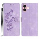 For iPhone 17 Flower Butterfly Embossing Pattern Leather Phone Case(Purple) - 1