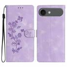 For iPhone 17 Air Flower Butterfly Embossing Pattern Leather Phone Case(Purple) - 1