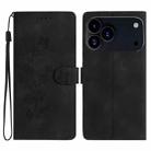 For iPhone 17 Pro Flower Butterfly Embossing Pattern Leather Phone Case(Black) - 1