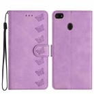 For Motorola Moto E6 Play Seven Butterflies Embossed Leather Phone Case(Purple) - 1