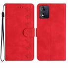 For Motorola Moto E13 Seven Butterflies Embossed Leather Phone Case(Red) - 1