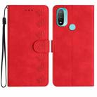 For Motorola Moto E20 Seven Butterflies Embossed Leather Phone Case(Red) - 1