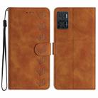 For Motorola Moto E22 Seven Butterflies Embossed Leather Phone Case(Brown) - 1