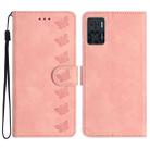 For Motorola Moto E22 Seven Butterflies Embossed Leather Phone Case(Pink) - 1