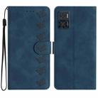 For Motorola Moto E22 Seven Butterflies Embossed Leather Phone Case(Blue) - 1