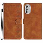 For Motorola Moto E32 Seven Butterflies Embossed Leather Phone Case(Brown) - 1