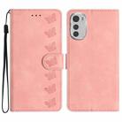 For Motorola Moto E32 Seven Butterflies Embossed Leather Phone Case(Pink) - 1