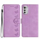 For Motorola Moto E32 Seven Butterflies Embossed Leather Phone Case(Purple) - 1